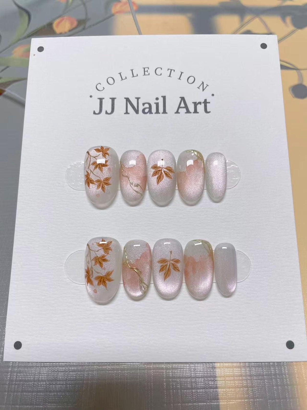 Fall Leaves Press On Nails: Hand Painted Reusable Fake Nails