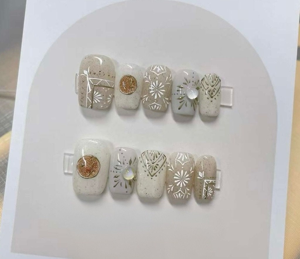 Handmade Palm Tree Press On Nails: Colorful Gel Fake Nails