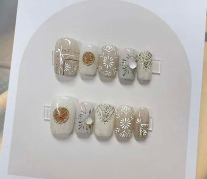 Handmade Palm Tree Press On Nails: Colorful Gel Fake Nails