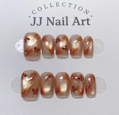 Handmade Butterflies Cat Eye Press On Nails: Reusable Set