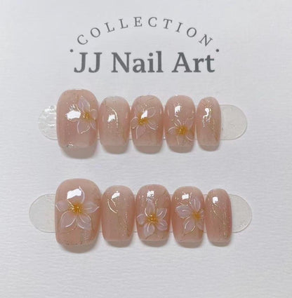 Handmade Gold lines Petals Cat Eye Press On Nails: Reusable Nail Set