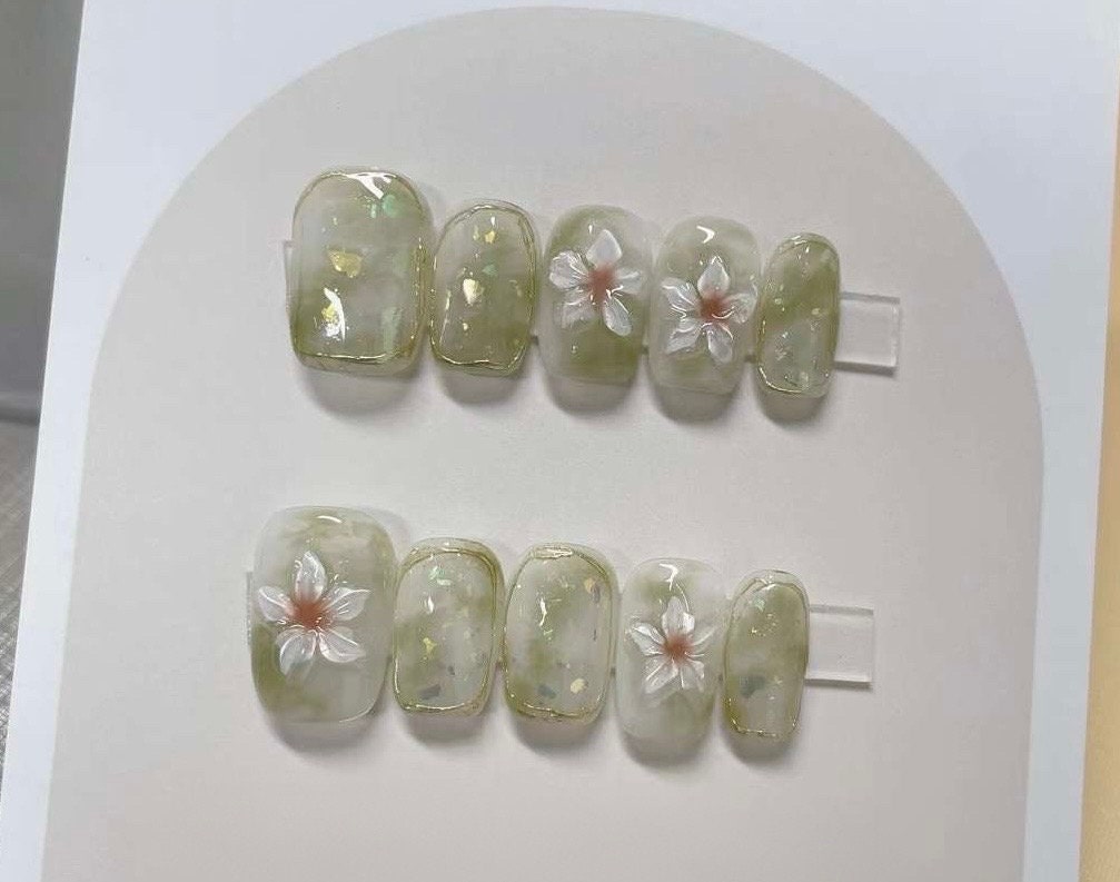 3D Flower Press On Nails: Handmade Reusable Coquette Faux Nails