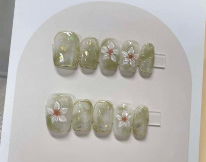 3D Flower Press On Nails: Handmade Reusable Coquette Faux Nails