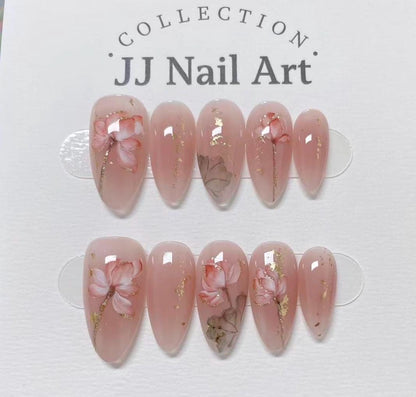 Handmade Pure Lotus Cat Eye Press On Nails: Reusable Nail Set
