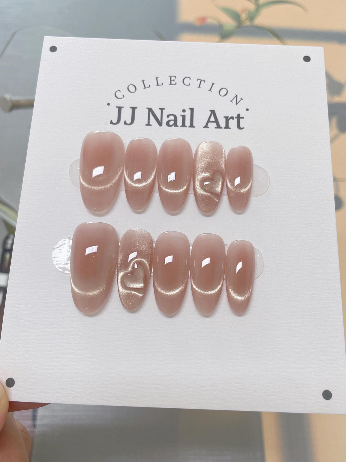 Heart Cat Eye Press On Nails: Reusable Custom Shape Set