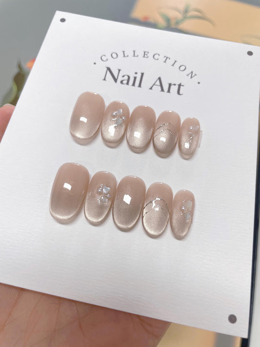 Handmade Nude Pearlized Press On Nails, Artist Faux Nails, Reusable