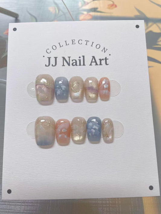 Colorful Sky Handmade Press On Nails: Custom Shape Reusable Set