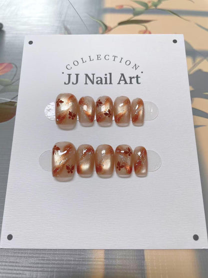 Handmade Butterflies Cat Eye Press On Nails: Reusable Set