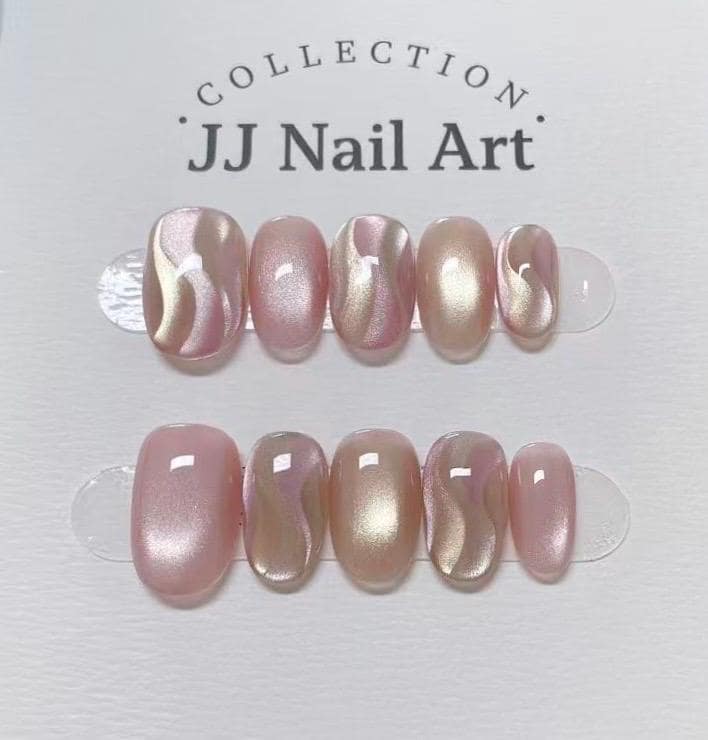Handmade Ribbons Cat Eye Press On Nails: Reusable Set