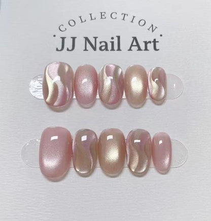 Handmade Ribbons Cat Eye Press On Nails: Reusable Set