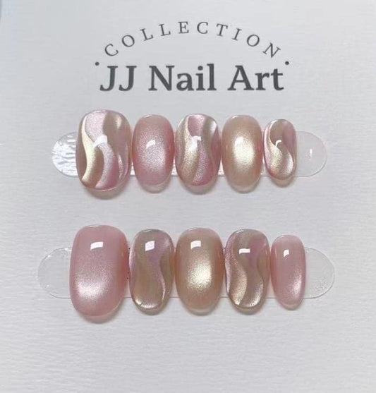 Handmade Ribbons Cat Eye Press On Nails: Reusable Set