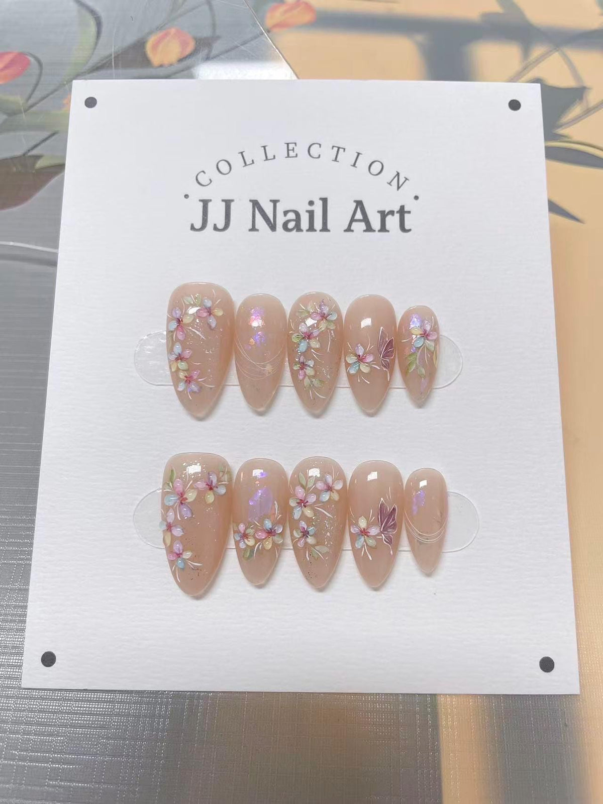 Hand Painted Press On Nails, Aurora Flower Chains, Reusable Custom Nail Shape