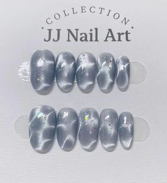 Water Ripples Cat Eye Press On Nails: Custom Shape Reusable Set