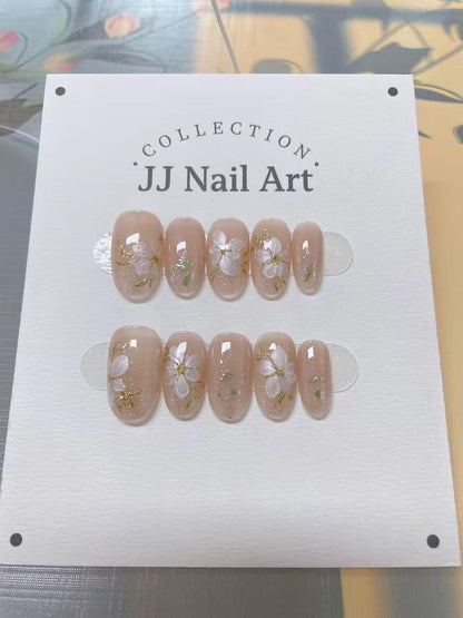 Handmade Pearlescent Petals Cat Eye Press On Nails: Reusable Nail Set
