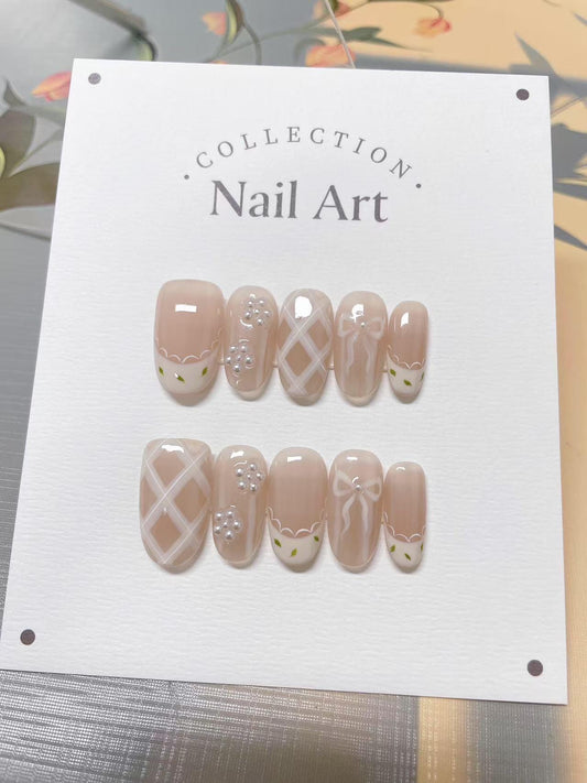 Custom Nail Shape Hand Painted Ballet Press On Nails, Reusable Artist Faux Nails
