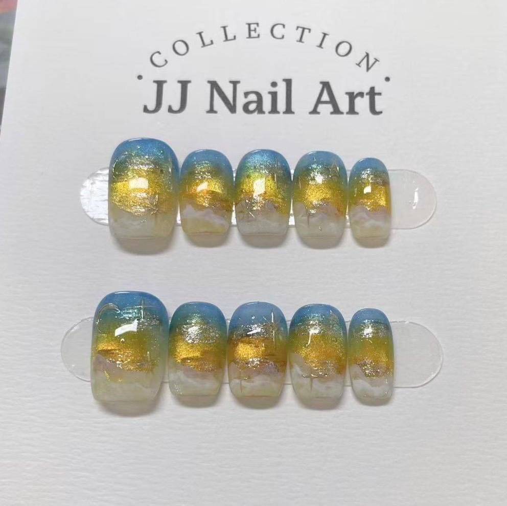 Handmade Beach Sunset Press On Nails: Reusable Set
