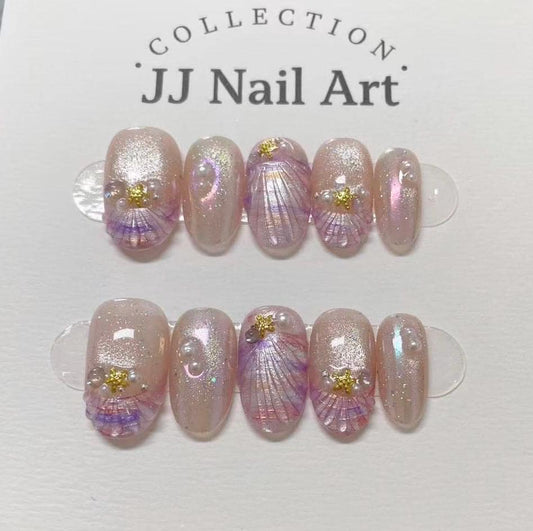Handmade Ombré Seashells Press On Nails: Reusable Set