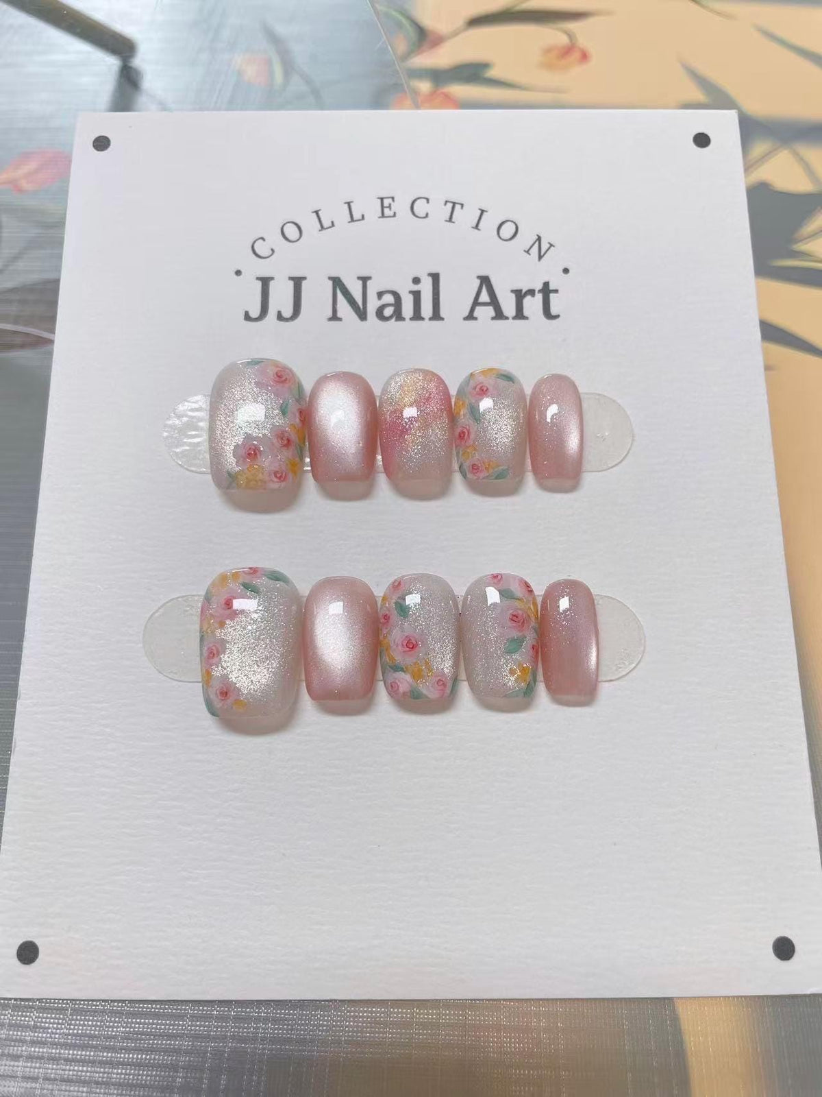 Handmade Garden Flowers Cat Eye Press On Nails: Reusable Set