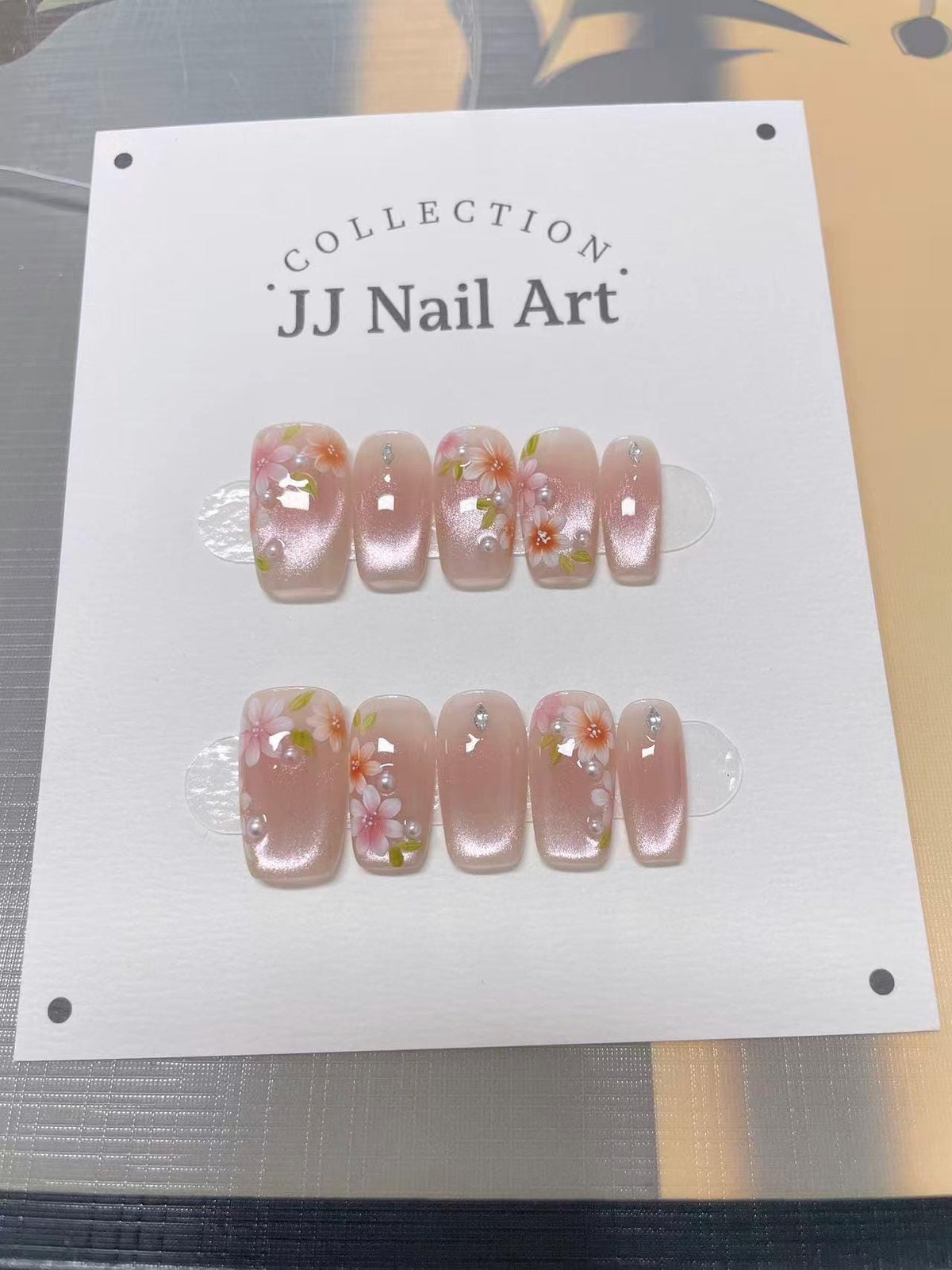 Pretty Petals Cat Eye Press On Nails: Hand Painted Reusable Fake Nails