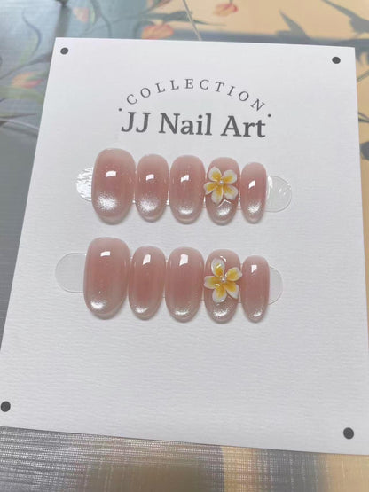 Handmade Flower Cat Eye Press On Nails: Reusable Custom Shape Set
