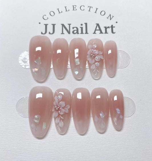 3D Pink Petals Press On Nails: Custom Shape Reusable Set