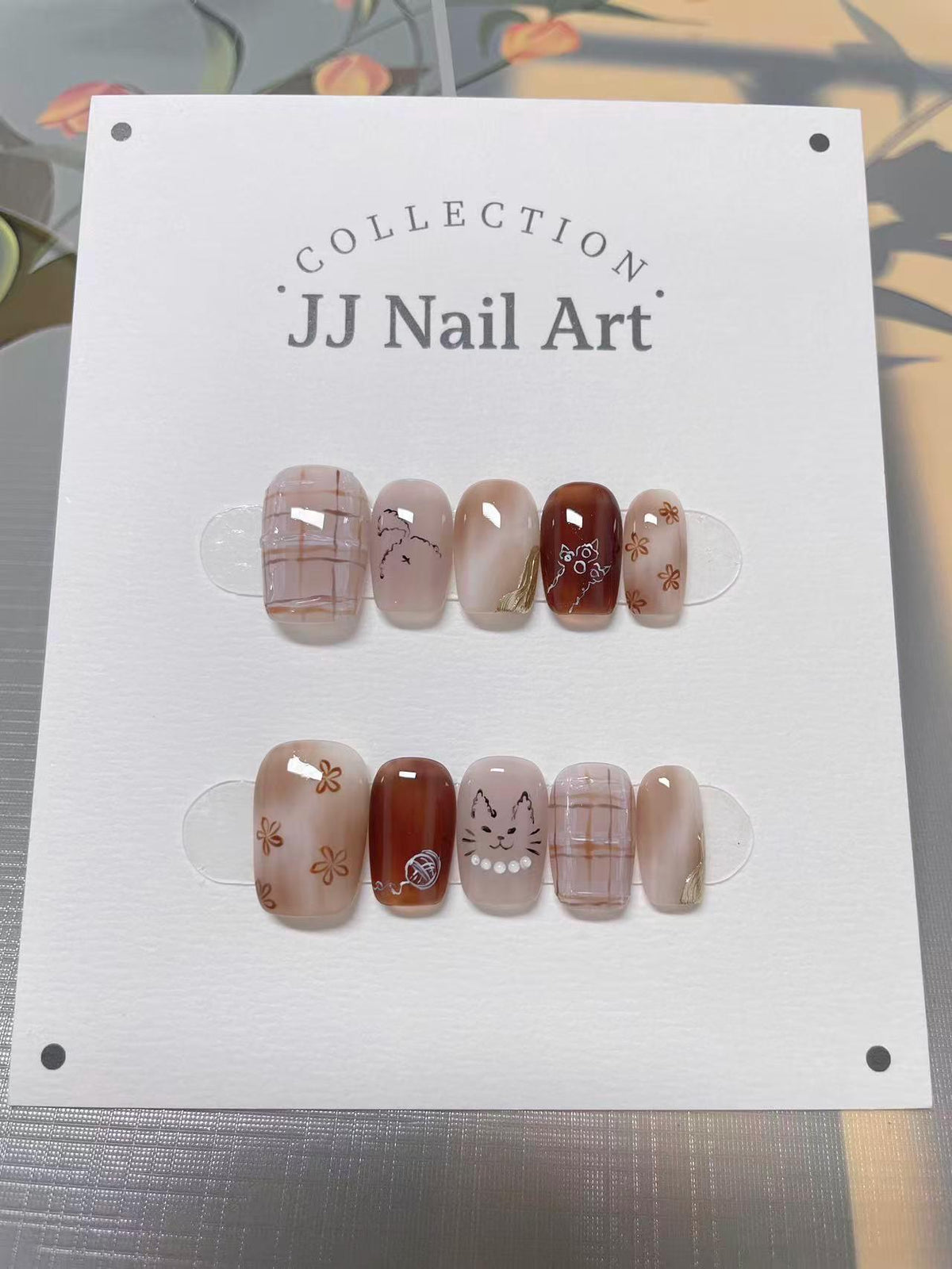 Smudge Smiling Cat Press On Nails: Hand Painted Reusable Fake Nails