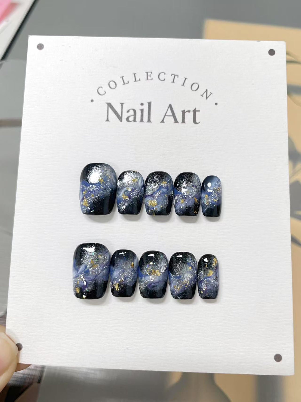 Aurora Night Sky Press On Nails: Hand Painted Reusable Faux Nails
