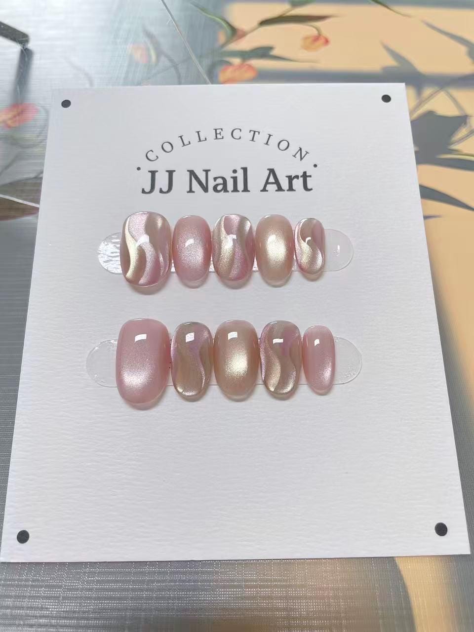Handmade Ribbons Cat Eye Press On Nails: Reusable Set