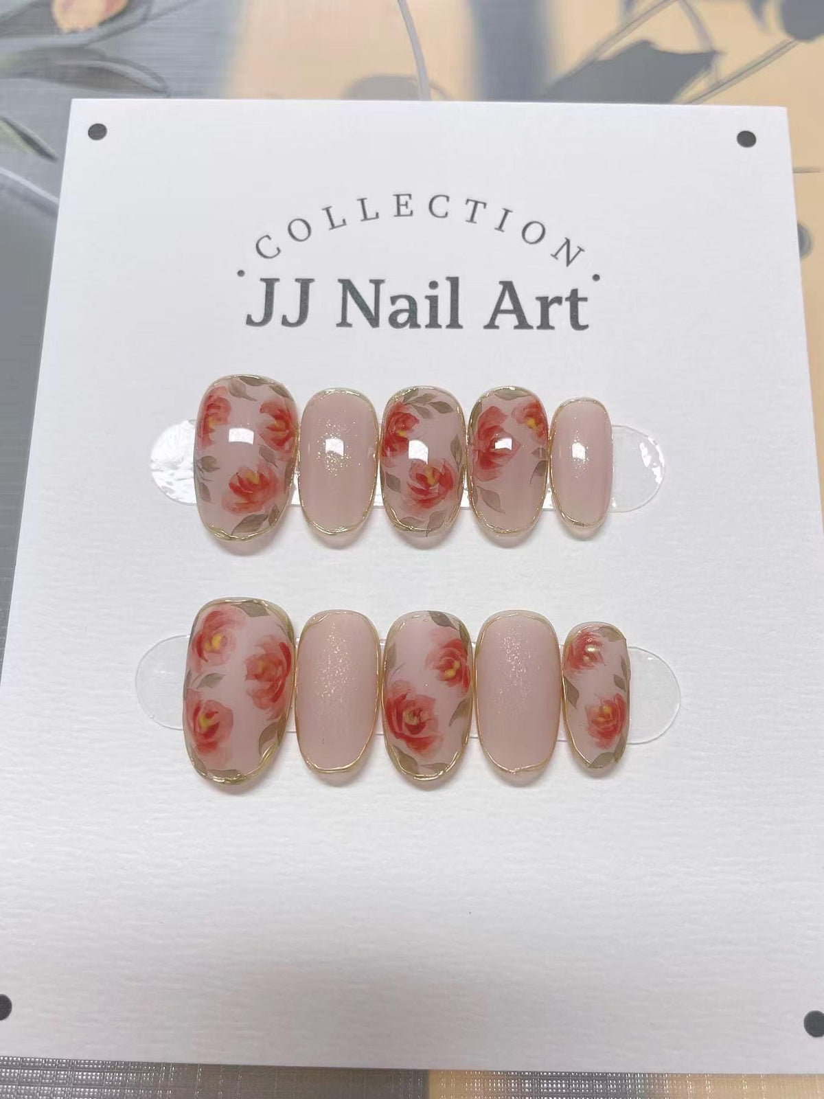 Custom Shape Red Flowers Press On Nails: Hand Painted Reusable Fake Nails