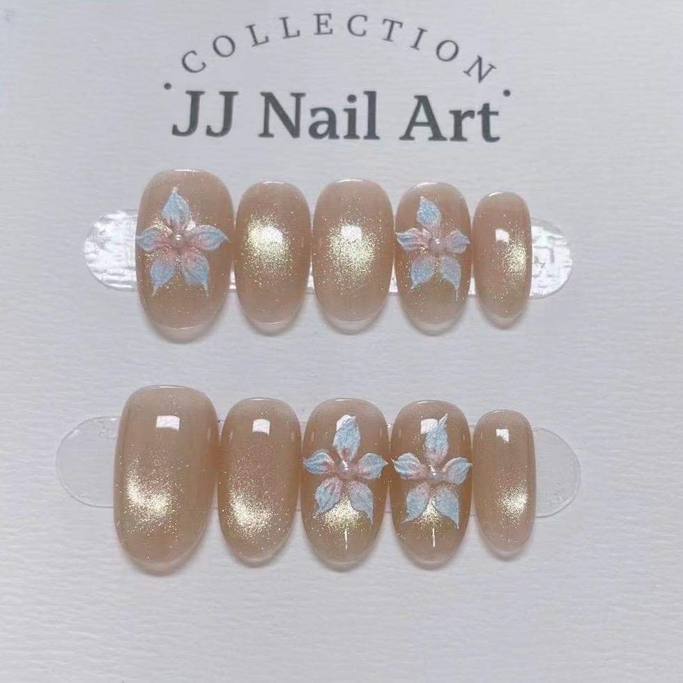 Handmade Ombré Petals Cat Eye Press On Nails: Reusable Set