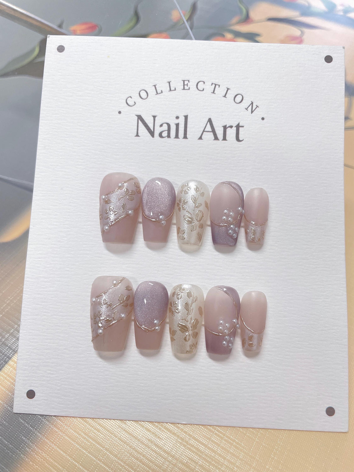 Pearl Leaf Press On Nails: Hand Painted Reusable Faux Nails