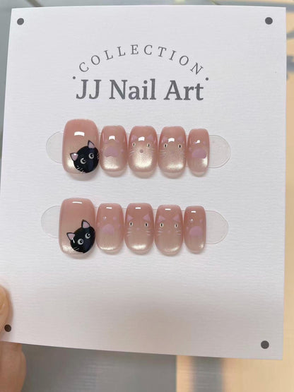Cat Faces Handmade Press On Nails: Reusable Custom Shape Set