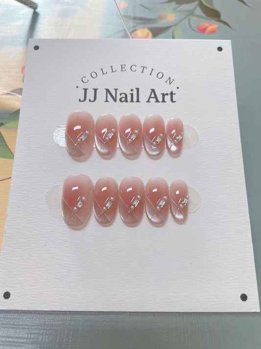 Handmade Cat Eye Beads Press On Nails: Reusable Set
