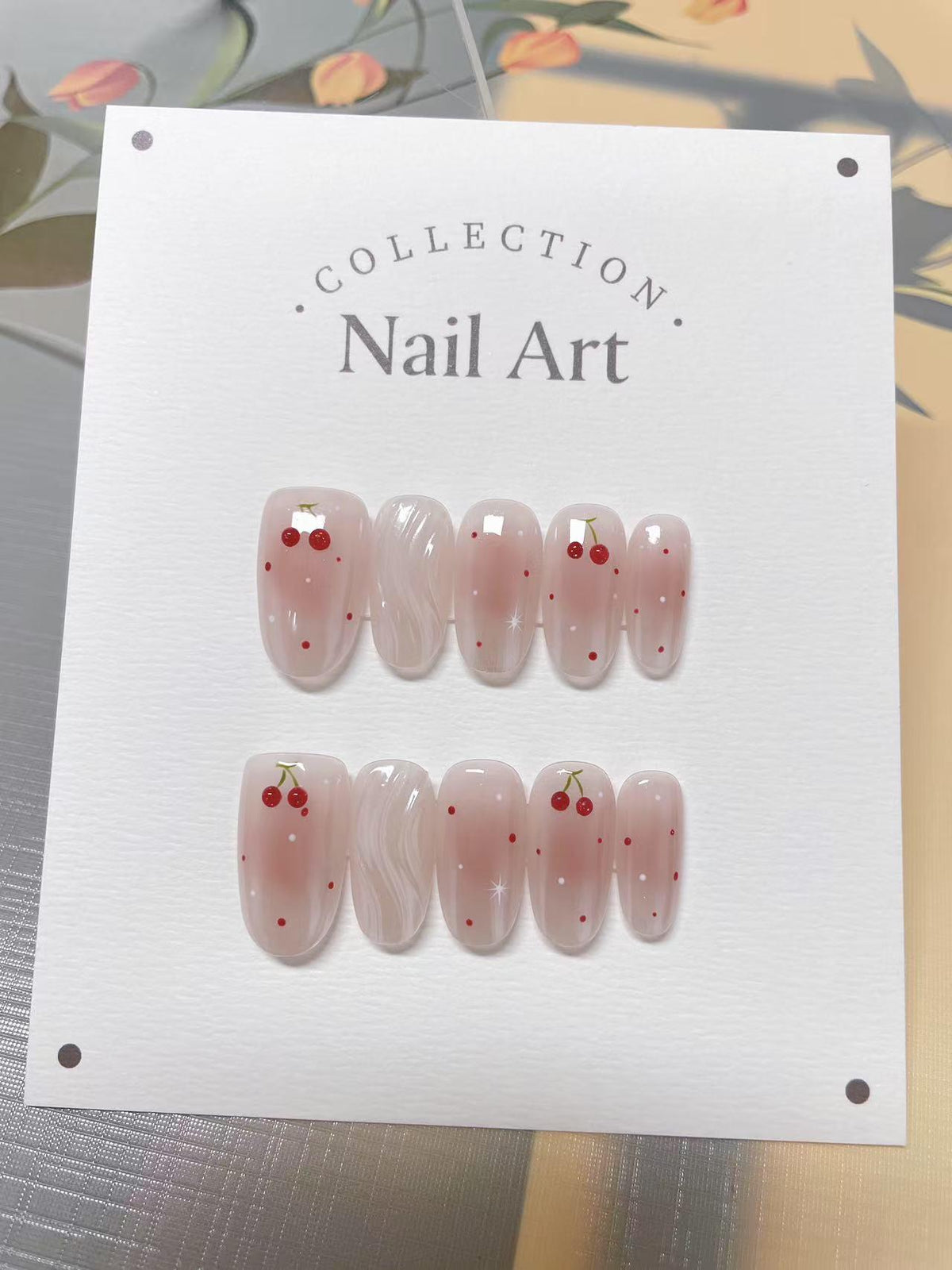 Cherry Rain Press On Nails: Hand Painted Reusable Faux Nails