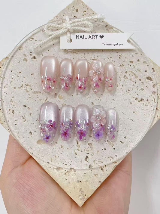 3D Petals Press On Nails: Custom Shape Reusable Set