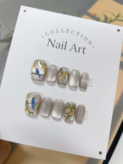 3D Flower Press On Nails: Handmade Gel Reusable False Nails