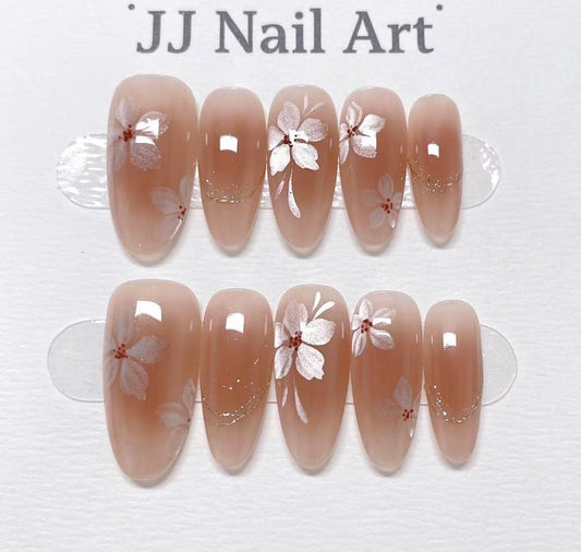 Petals in Nude Press On Nails: Custom Shape Reusable Nail Set