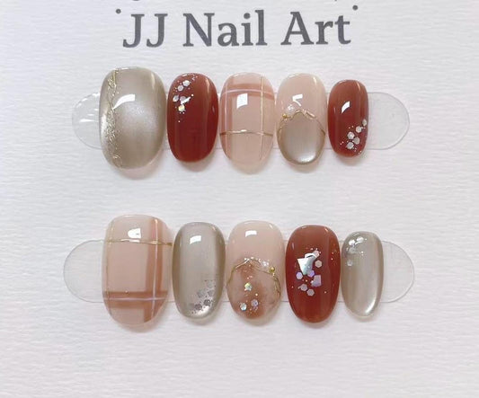 Pattern Cat Eye Hand Painted Press On Nails: Custom Shape Reusable Nail Set