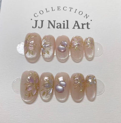 Handmade Floral Press On Nails: Reusable Set, Elegant Design