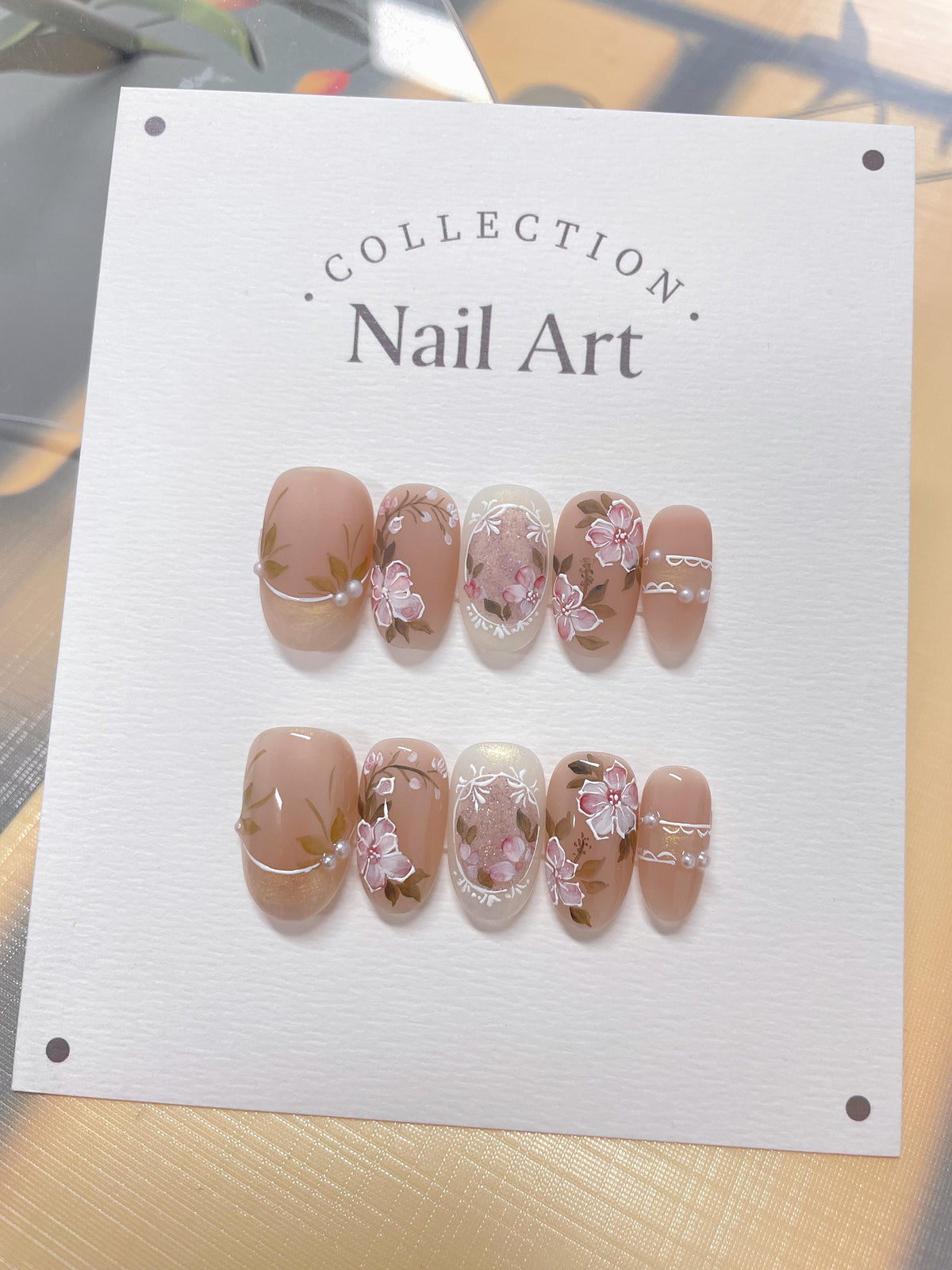 Hand Painted Flower Press On Nails: Reusable Elegant Faux Nails