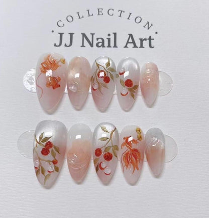 Handmade Lychees Fish Press On Nails: Reusable Custom Shape Set