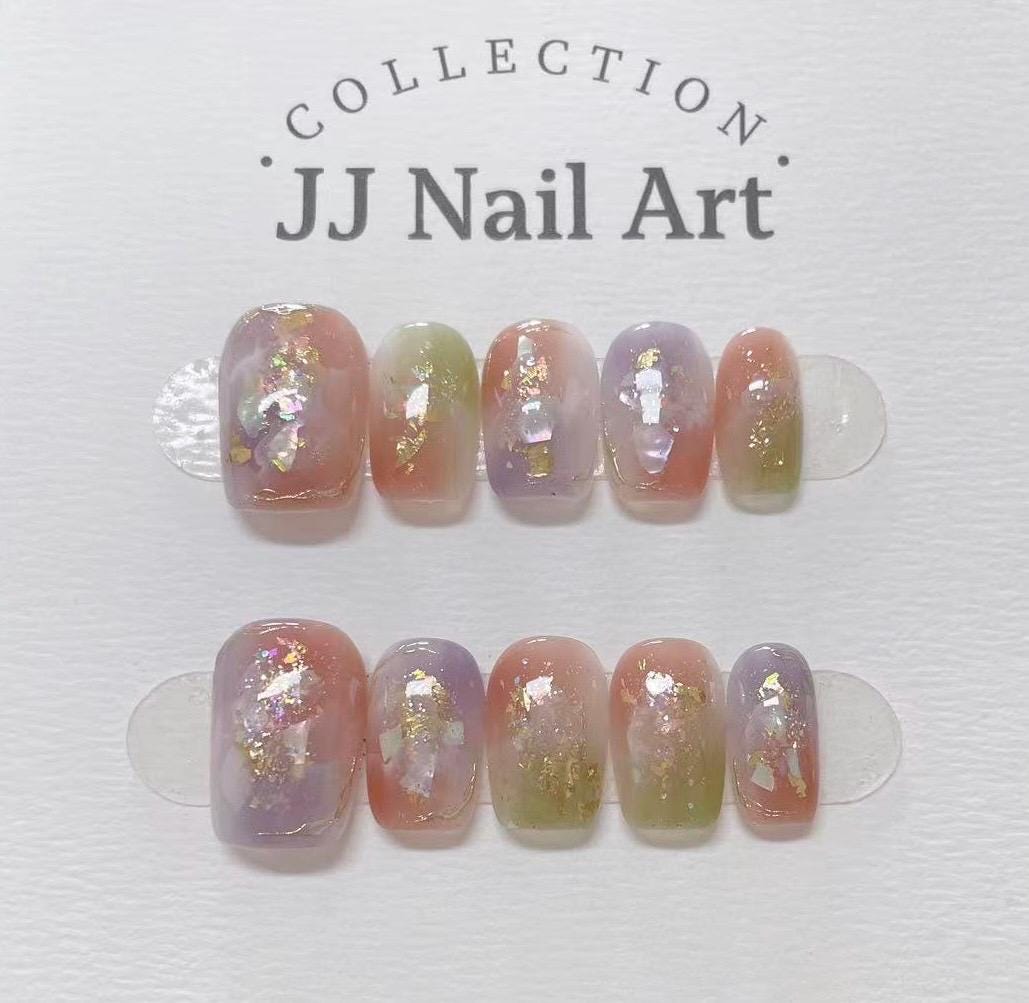 Handmade Vibrant Colorful Smudge Press On Nails: Reusable Set