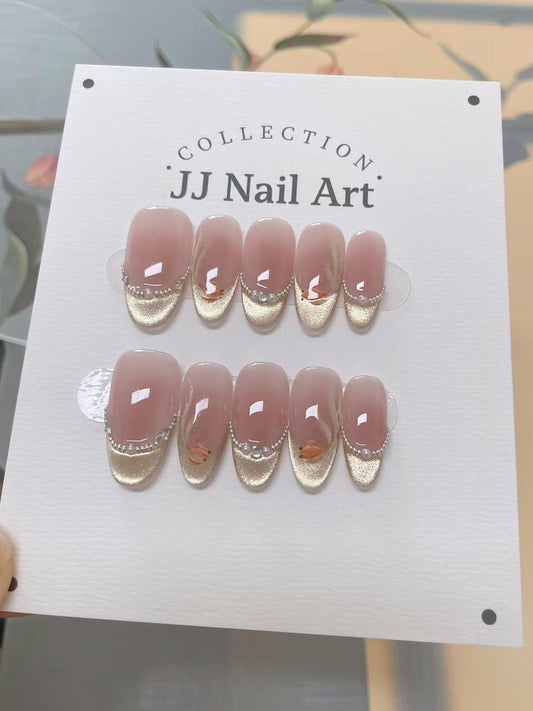 Good Luck Fish Handmade Press On Nails: Reusable Custom Shape Set