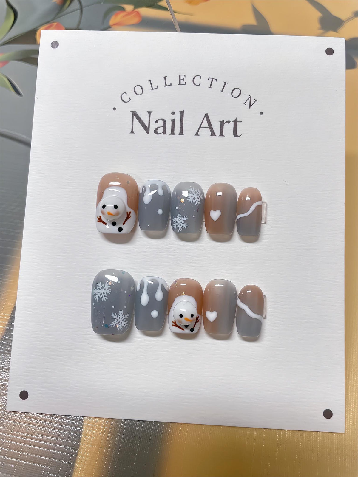 Hand Painted Snowman Press On Nails: Christmas Reusable Faux Nails