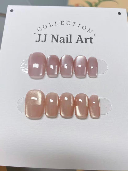 Custom Shape Cat Eye Press On Nails: Hand Painted Reusable Fake Nails