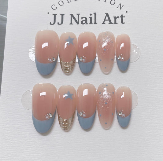 Blue Stars French Press On Nails: Reusable Custom Shape Set