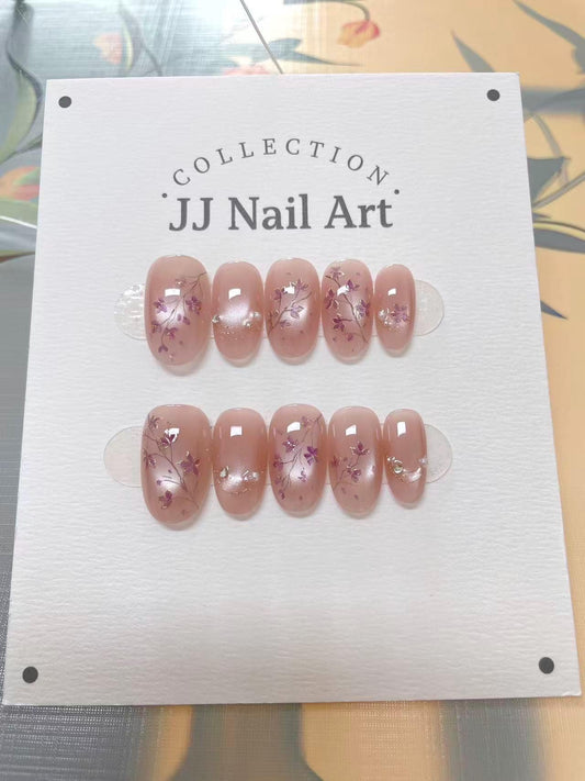 Handmade Purple Flowers Press On Nails: Reusable Set