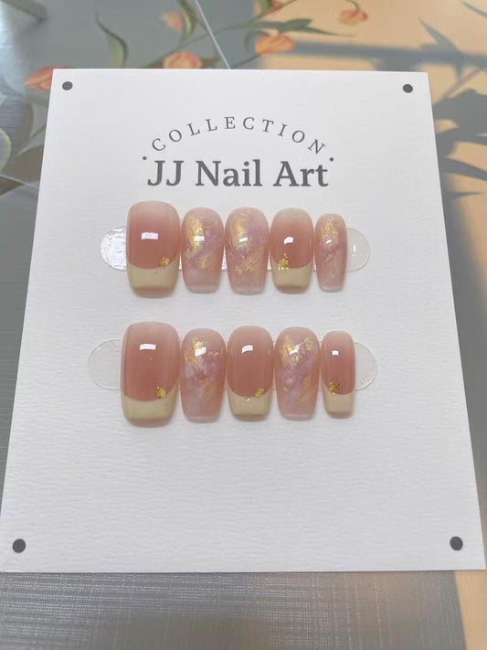 Handmade Gold Foil French Cat Eye Press On Nails: Reusable Set