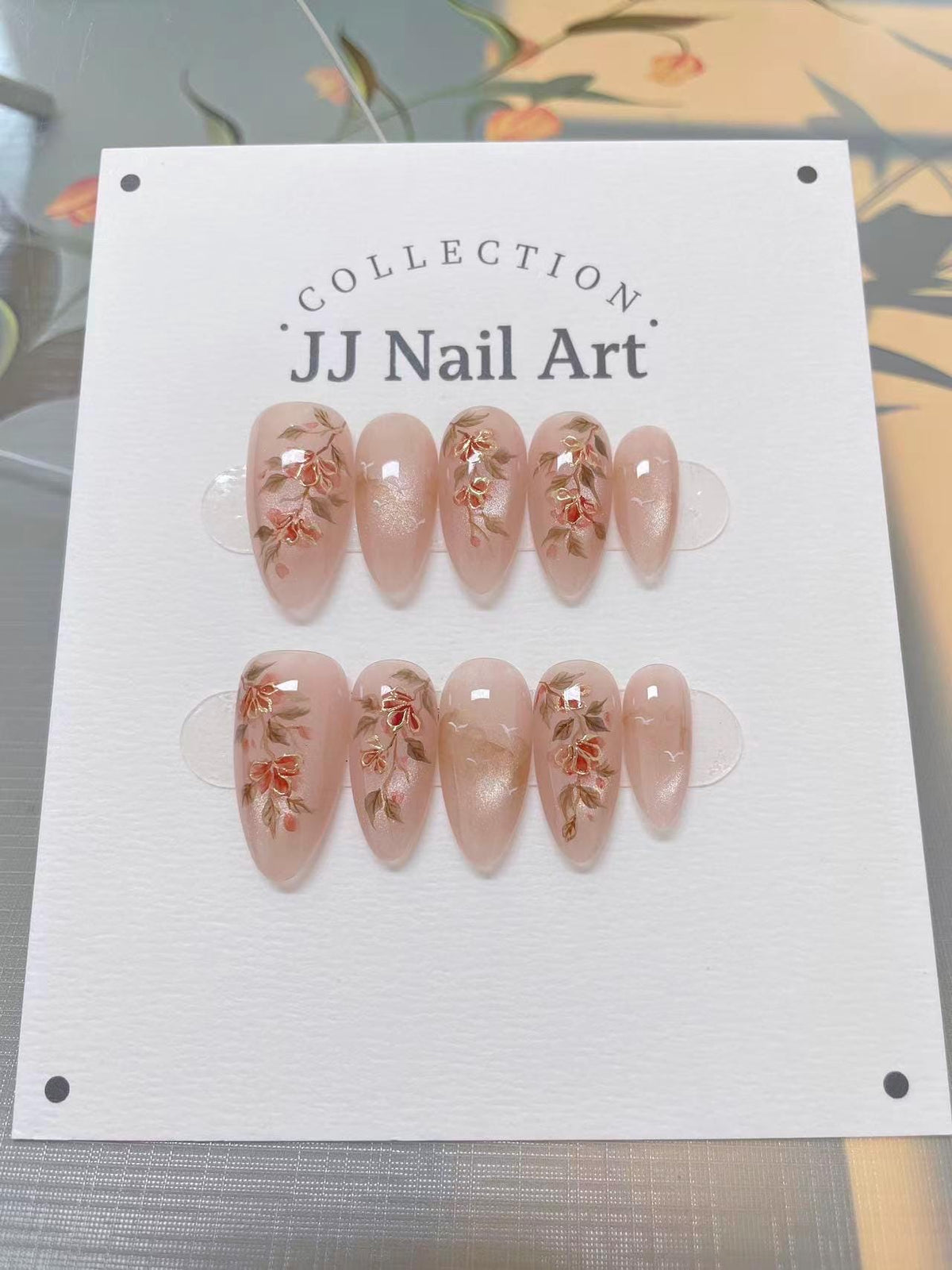 Handmade Cat Eye Red Flowers Press On Nails: Reusable Set