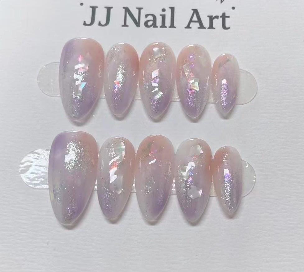 Shinning Colorful Chrome Hand Painted Press On Nails: Custom Shape Reusable Nail Set